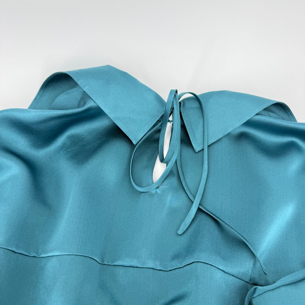 Lilysilk Mulberry Silk Wrapover Cropped Shirt Blouse Adriatic Blue Women Org$185 - Picture 10 of 12